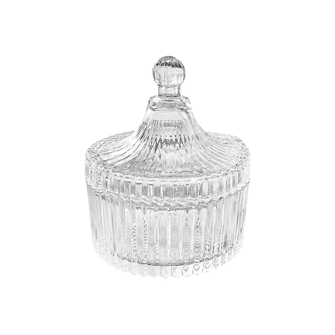 Decorative Ribbed Glass Storage Jar with Lid for Vanity and Kitchen Use